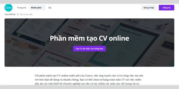 Phần mềm tạo CV online Canva