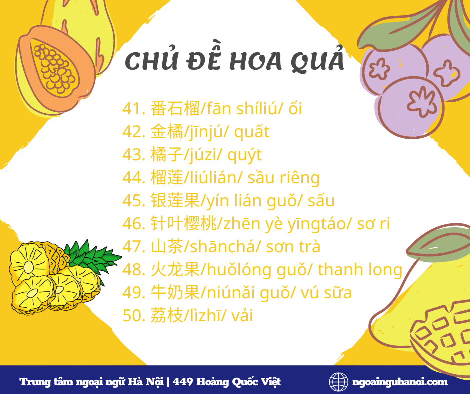Từ mới chủ đề hoa quả trong tiếng Trung 05