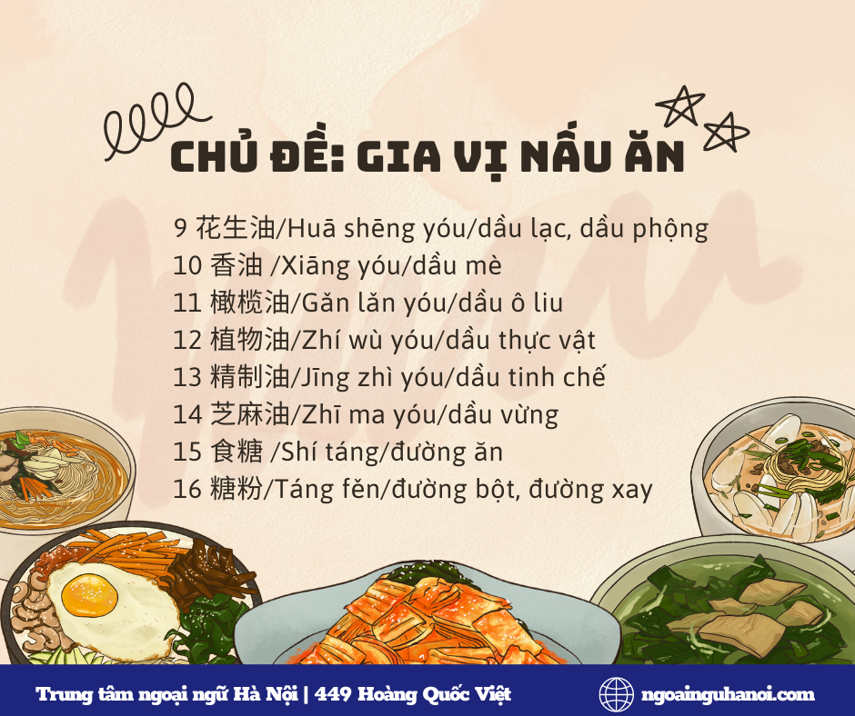 Từ mới chủ đề gia vị nấu ăn trong tiếng Trung 2