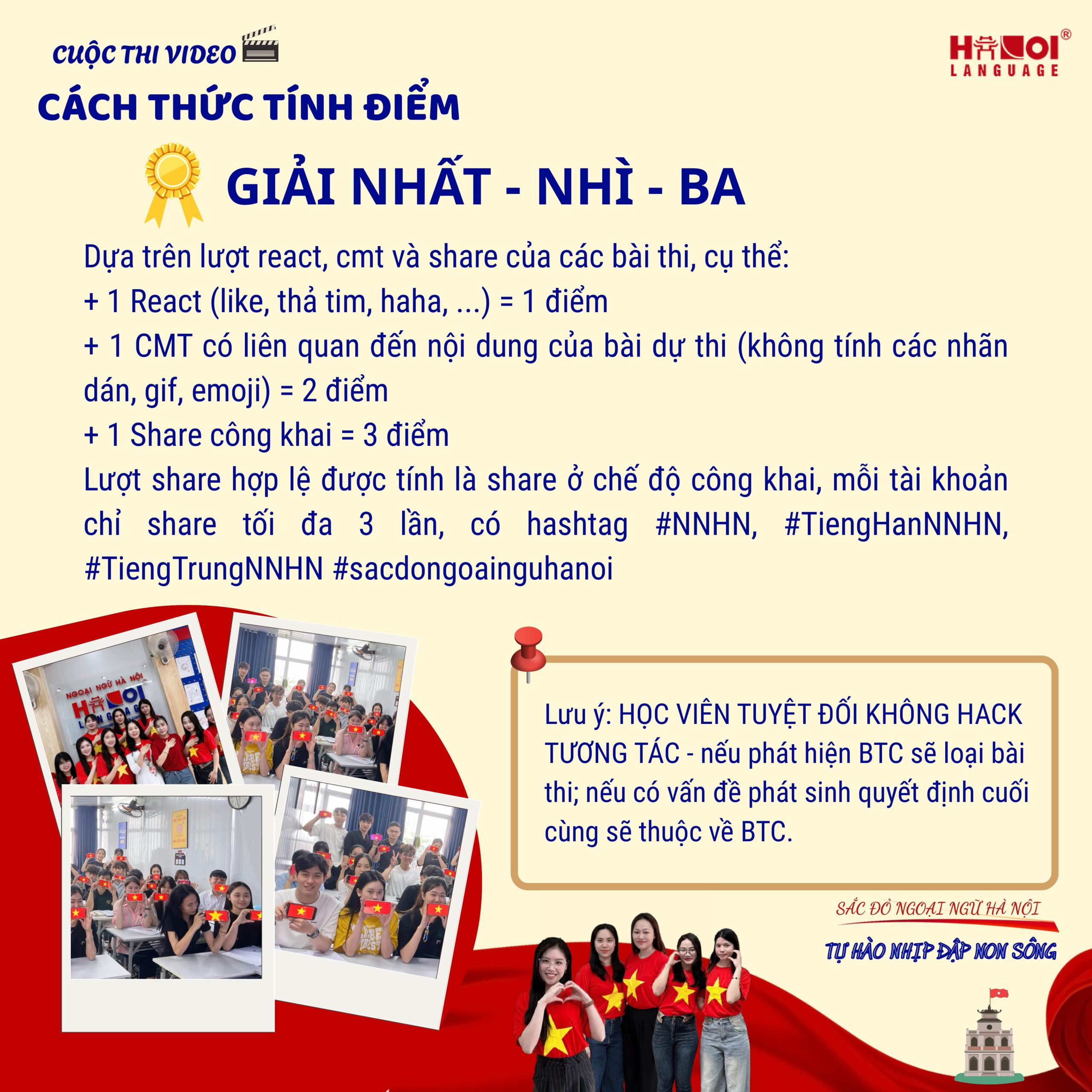 Cách thức tính điểm cuộc thi video "Sắc Đỏ Ngoại Ngữ Hà Nội: Tự Hào Nhịp Đập Non Sông"